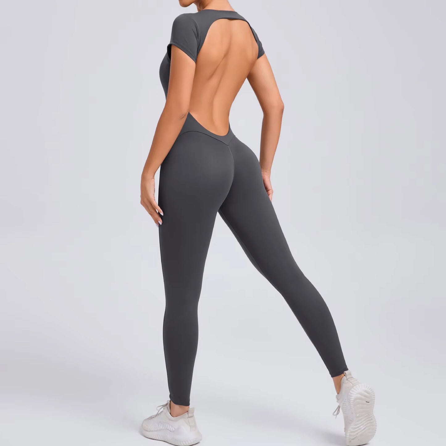 Mono esculpido de manga corta con espalda abierta - Legging largo