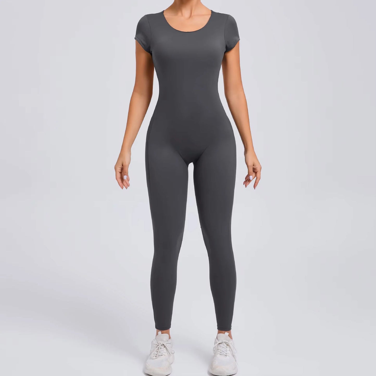 Mono esculpido de manga corta con espalda abierta - Legging largo