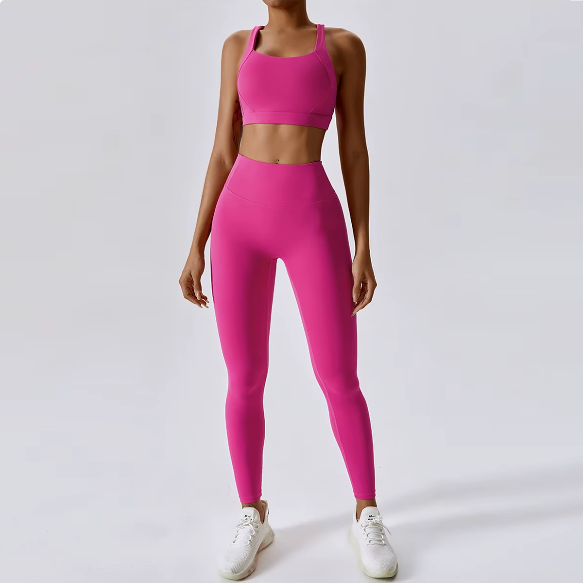 Conjunto de soporte moldeador: sujetador deportivo de doble tirante + short/legging de cintura alta 