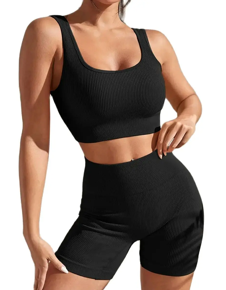 Ribbed Sculpt Seamless Set | Wide-Strap Crop Tank + High-Waist Short - NEOFORMA APPAREL