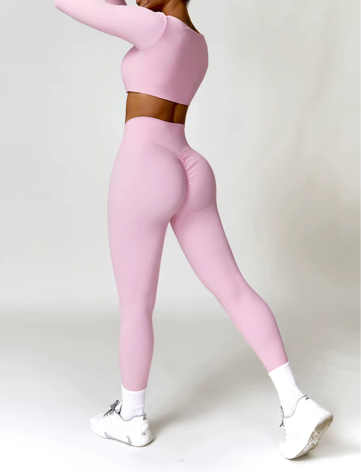 Conjunto moldeador sin costuras con escote cuadrado | Top corto de manga larga + leggings o shorts de cintura alta con efecto moldeador