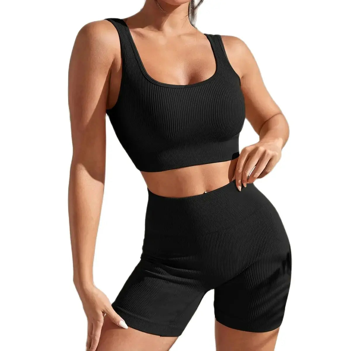 Ribbed Sculpt Seamless Set | Wide-Strap Crop Tank + High-Waist Short - NEOFORMA APPAREL