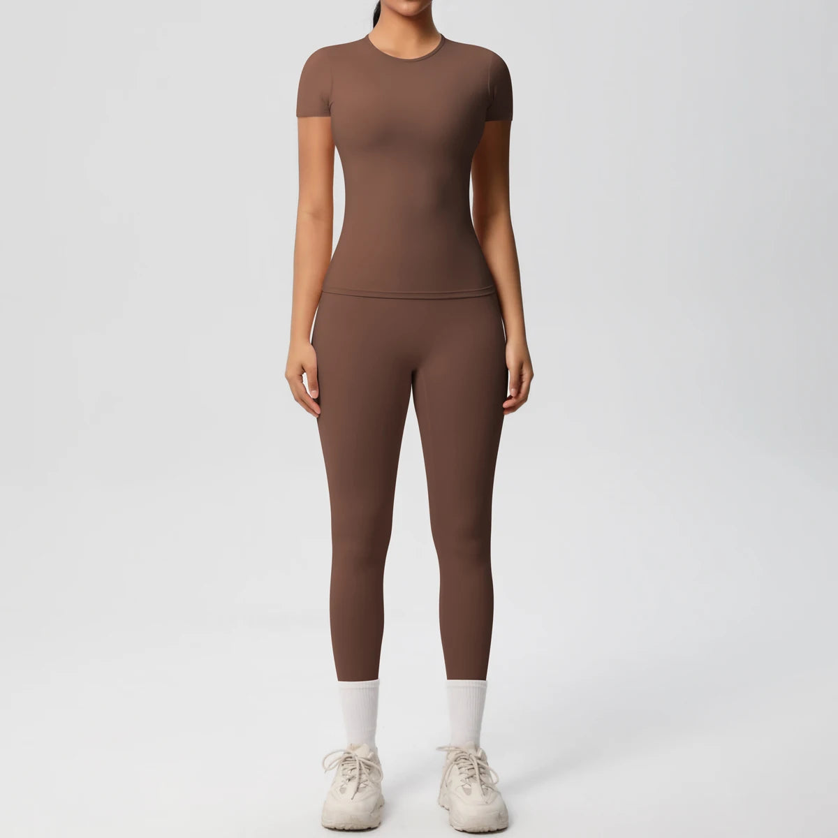 Conjunto básico suave sin costuras | Top de manga corta + leggings de cintura alta