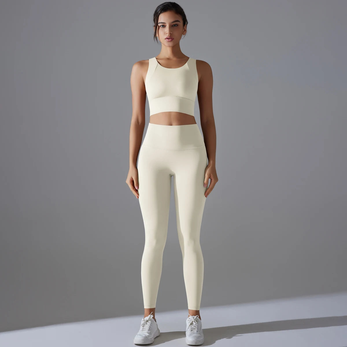 Conjunto de espalda deportiva Smooth Sculpt: top corto de espalda deportiva ancha + leggings de cintura alta