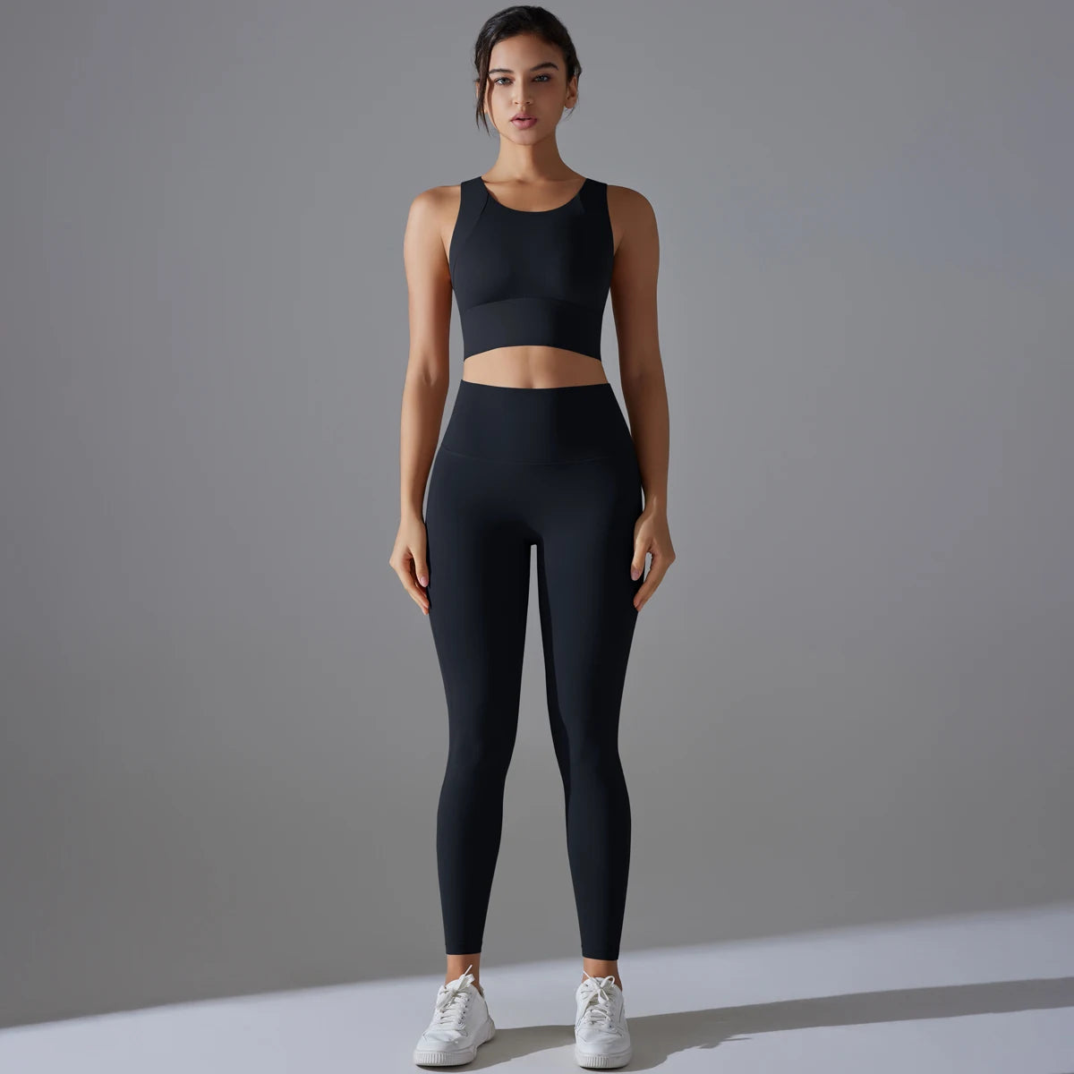 Conjunto de espalda deportiva Smooth Sculpt: top corto de espalda deportiva ancha + leggings de cintura alta