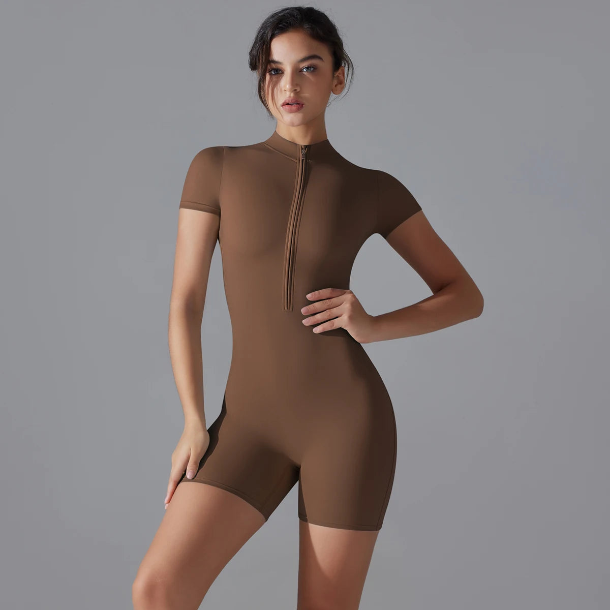 Zippered One-Piece Yoga Suit for Comfort and Curve-Defining Fit - NEOFORMA APPAREL