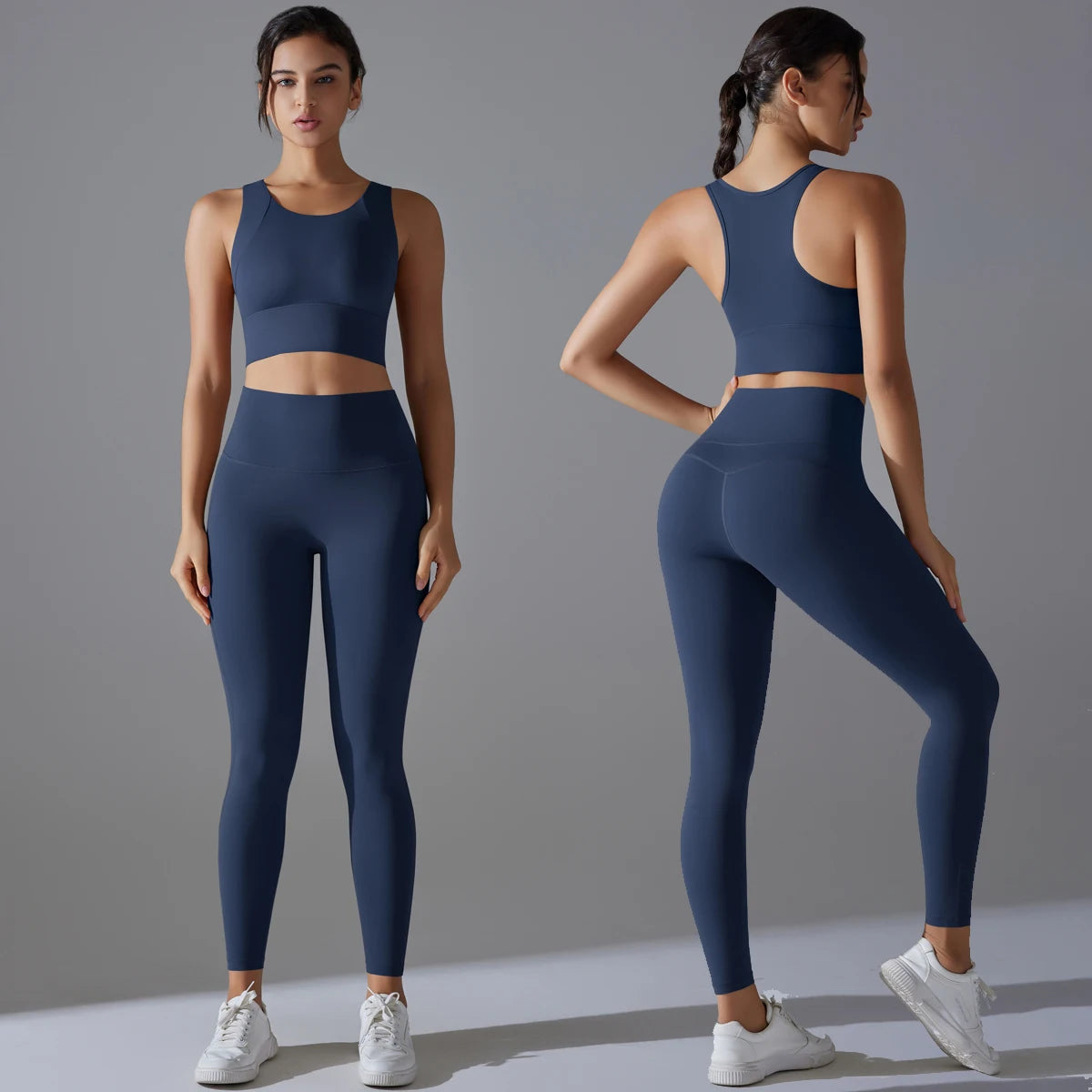 Conjunto de espalda deportiva Smooth Sculpt: top corto de espalda deportiva ancha + leggings de cintura alta