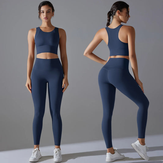 Conjunto de espalda deportiva Smooth Sculpt: top corto de espalda deportiva ancha + leggings de cintura alta