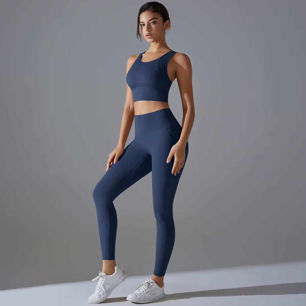 Conjunto de espalda deportiva Smooth Sculpt: top corto de espalda deportiva ancha + leggings de cintura alta