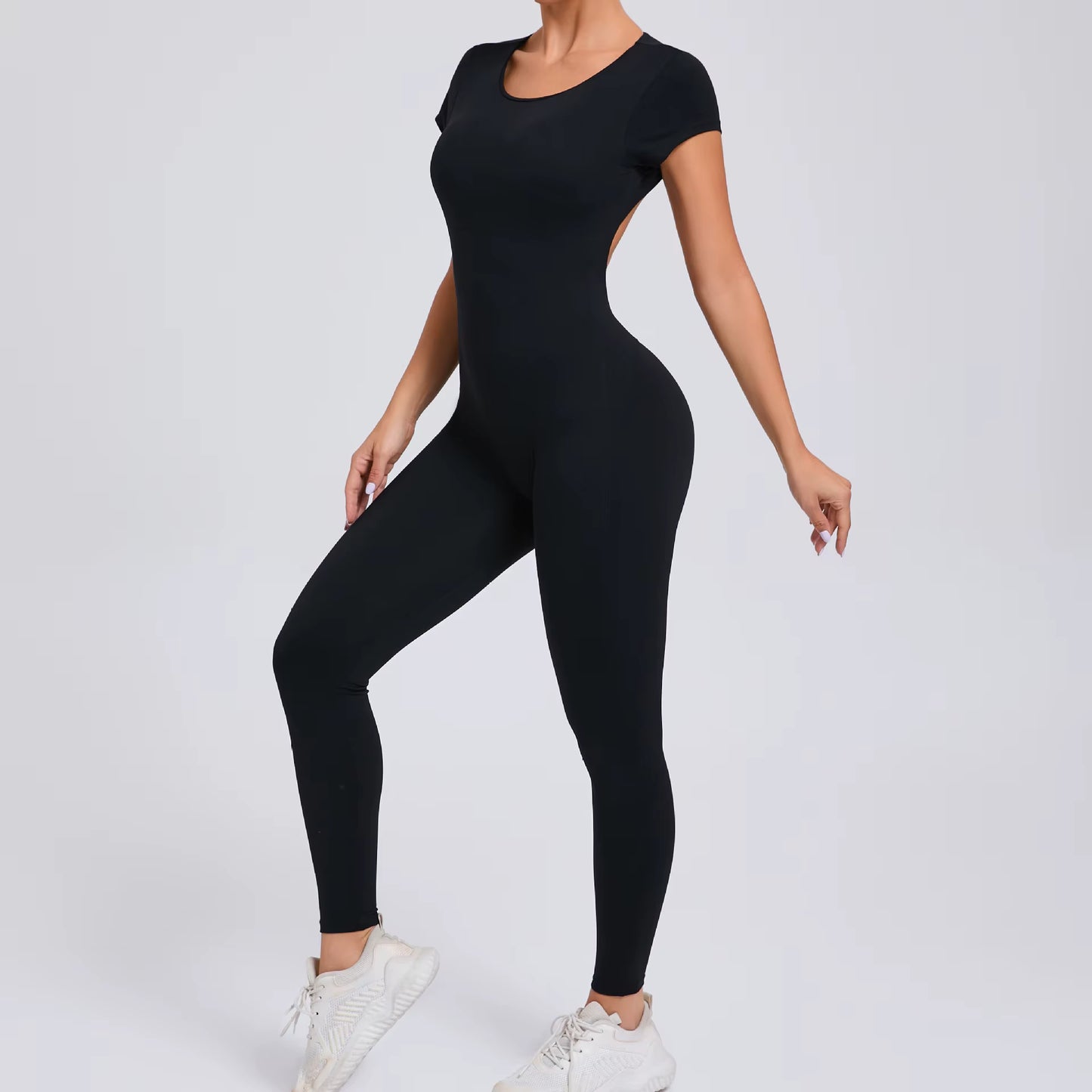 Mono esculpido de manga corta con espalda abierta - Legging largo